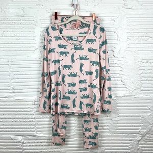 Echo Pink Pajama Set with Green Animal Print